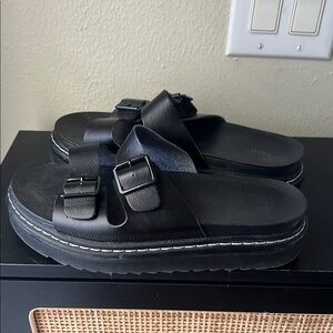 Black Buckle Slide Sandals